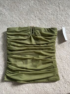 Abercrombie and Fitch green mesh strapless tube top gold hardware new with tags